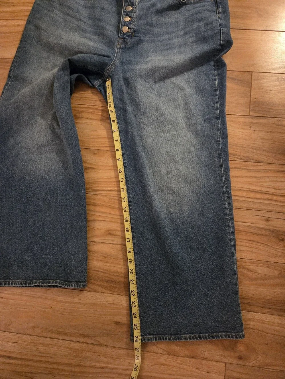 J. Crew High Rise 96 Slim Wide Button Fly Med Wash Jean RE-96-IDG Boho Sz 33 - Picture 6 of 8